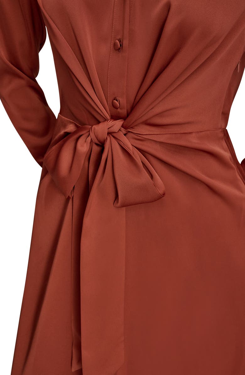 Donna Karan New York Long Sleeve Satin Midi Shirtdress, Alternate, color, Cinnabar