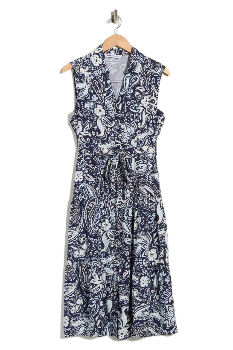 Cap Sleeve Tiered Midi Shirtdress, Alternate, color, NAVY SPRING PAISLEY
