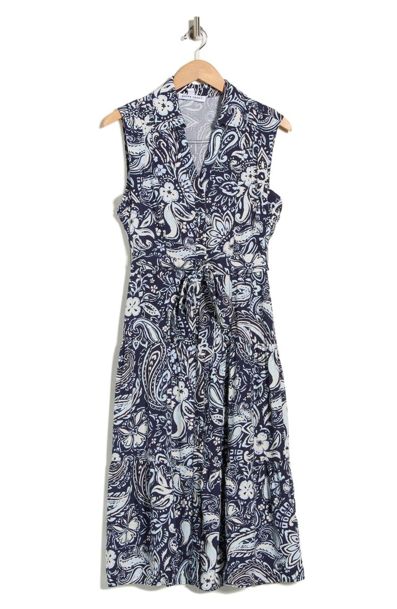Ellen Tracy Cap Sleeve Tiered Midi Shirtdress, Alternate, color, Navy Spring Paisley