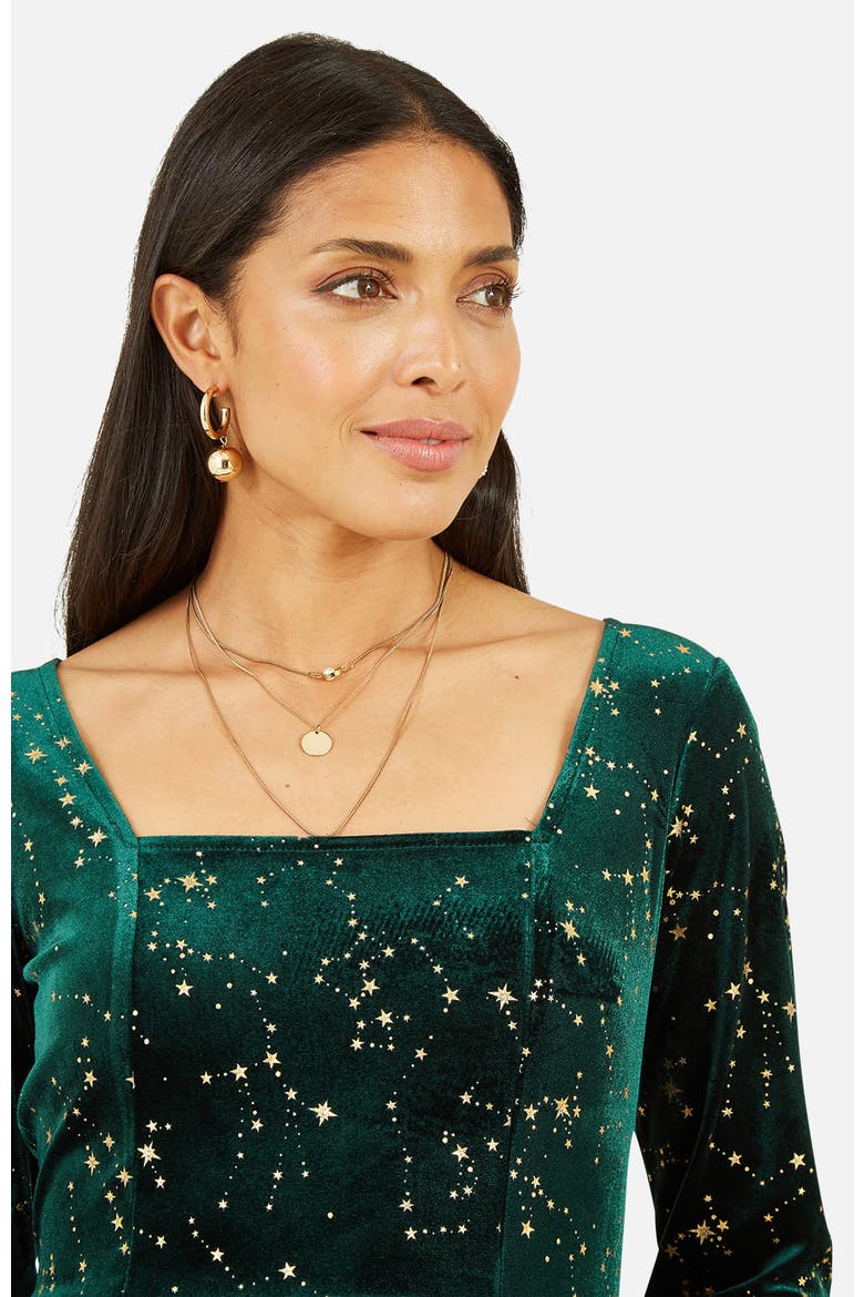 Star Foil Print Skater Dress, Alternate, color, Green