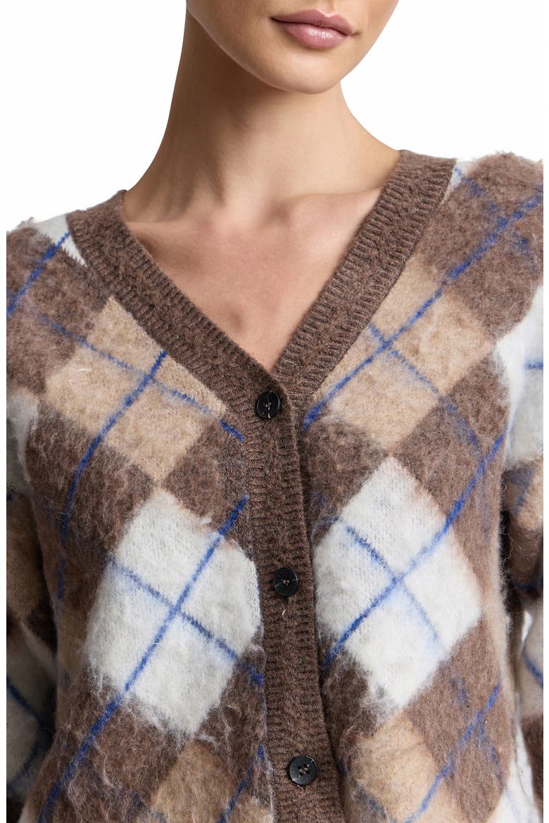 Argyle Jacquard Cardigan, Alternate, color, BROWN ARGYLE