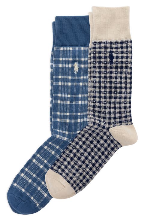 Assorted 2-Pack Plaid & Check Cotton Blend Dress Socks