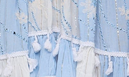 Shop Ranee's Ranees Lace Bell Sleeve Minidress In Blue