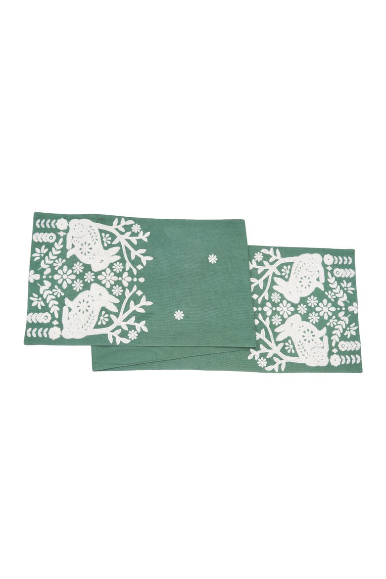 Woodland Spring Bunny 100% Cotton Table Runner, 14" x 72", Main, color, Green