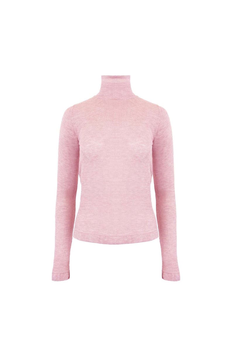 THEO The Label Nomia Sheer Sleeve Crew Neck Sweater, Main, color, Powder Puff