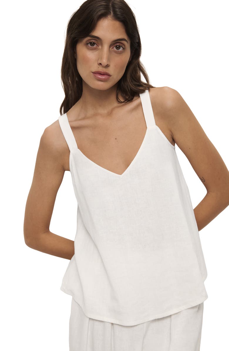 Eberjey Linen Blend V-Neck Camisole, Alternate, color, White