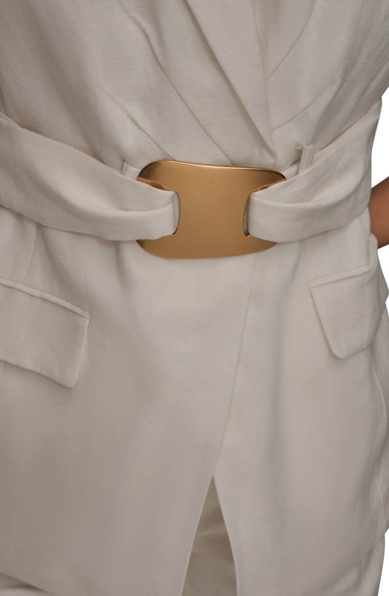 Donna Karan New York Belted Linen Blend Long Vest, Alternate, color, Cream