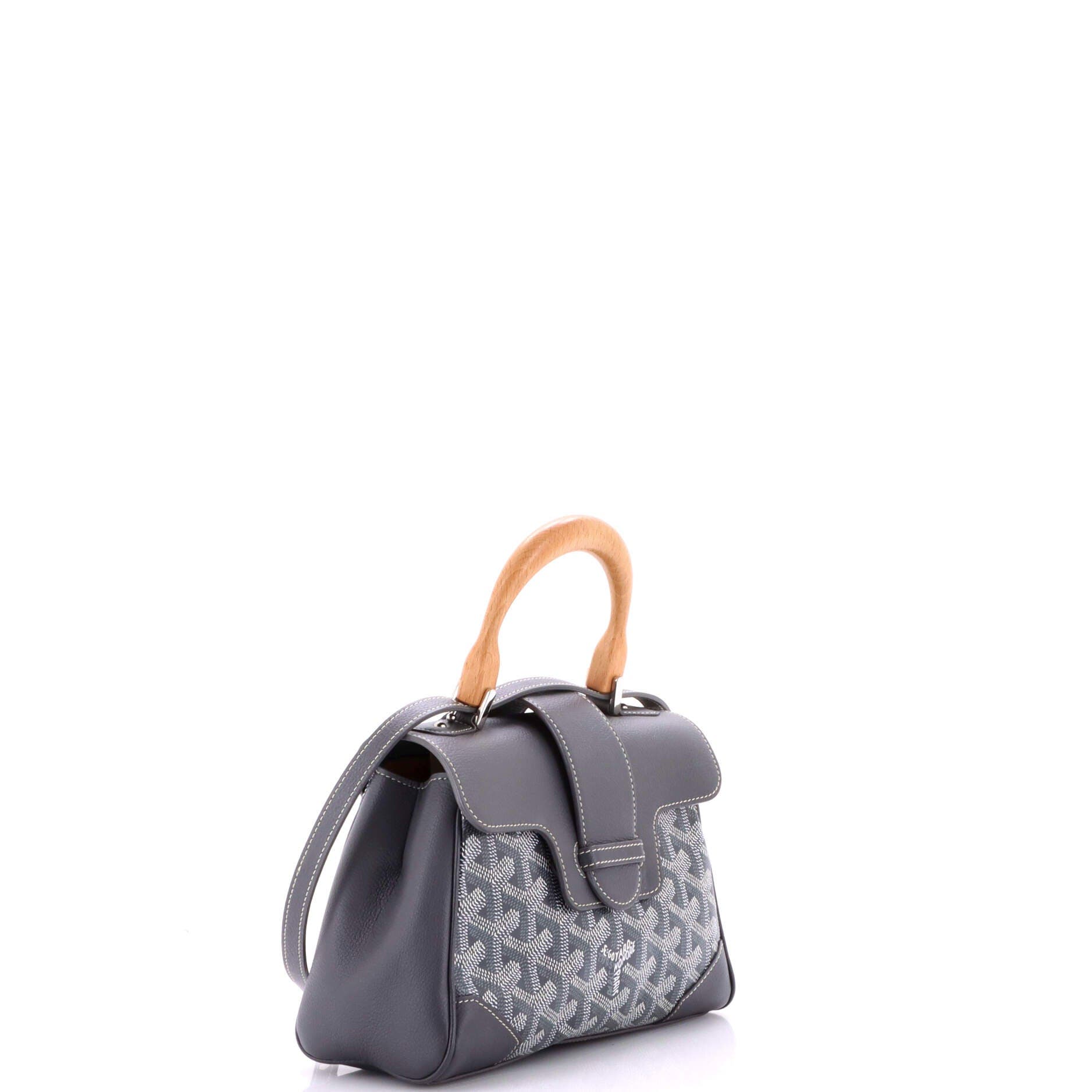 Pre-Owned Goyard Saigon Top Handle Bag Coated Canvas with Leather Mini, Alternate, color, Gray