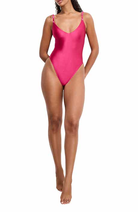 Good American Satin Deep V One-Piece Swimsuit