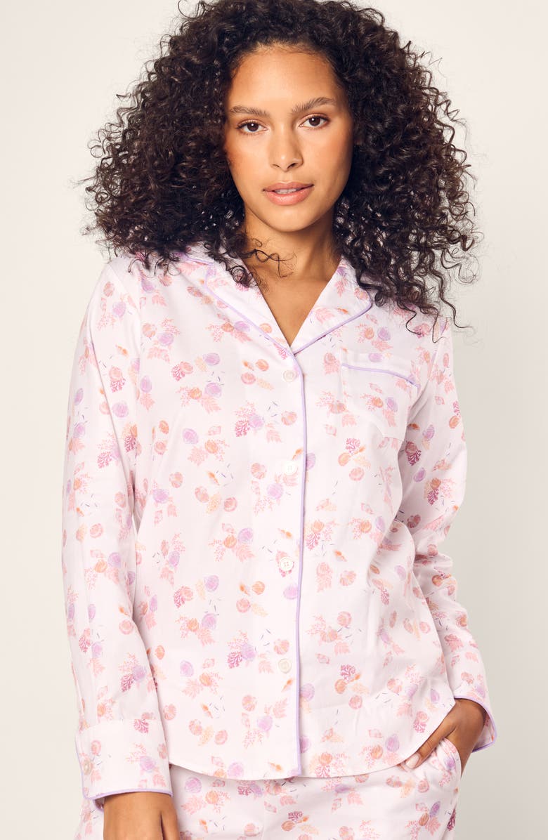 Petite Plume Seashell Print Brushed Cotton Twill Pajamas, Alternate, color, White