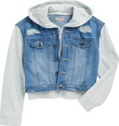 Tractr Kids' French Terry Trim Denim Jacket