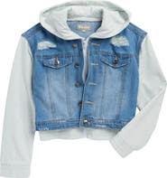 Tractr Kids' French Terry Trim Denim Jacket