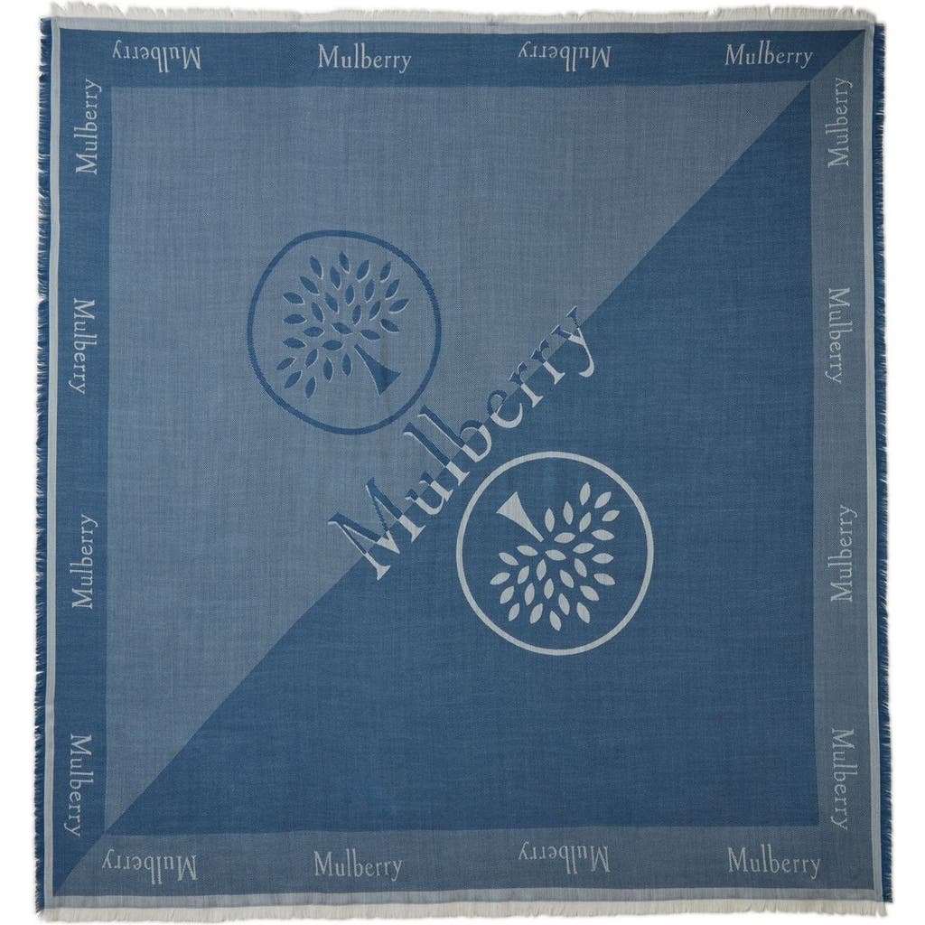Mulberry Wool Logo Square Scarf In Denim Blue