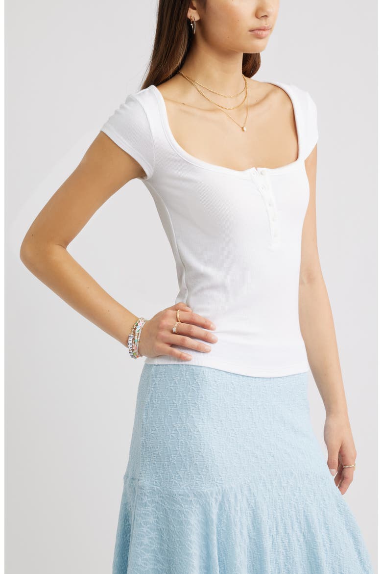 Square Neck Stretch Knit Henley T-Shirt, Alternate, color, WHITE