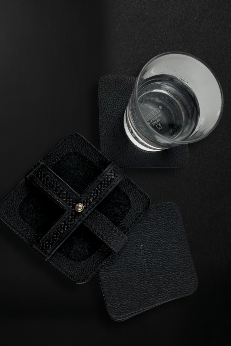 Woven Square Coasters, Alternate, color, Black