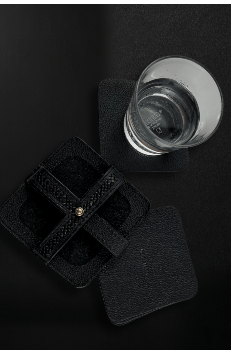 Deux Mains Woven Square Coasters, Alternate, color, Black