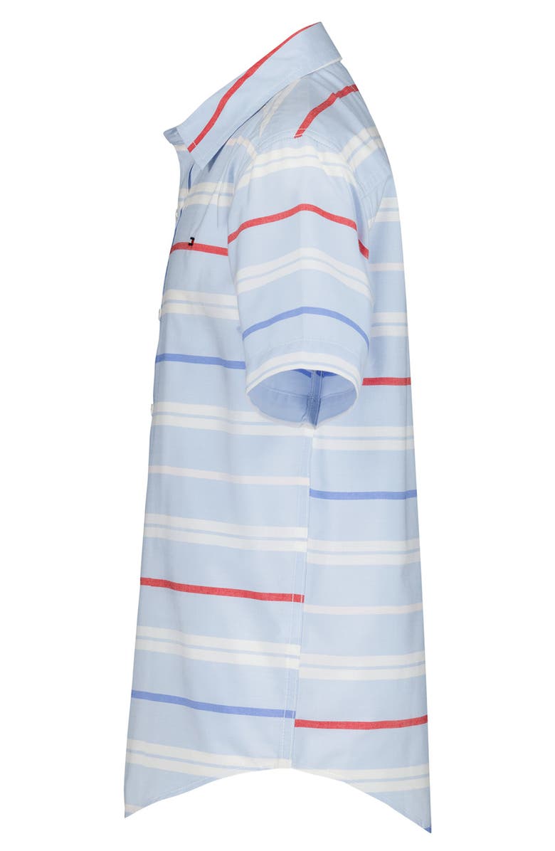 Tommy Hilfiger Kids' American Stripe Short Sleeve Button-Up Shirt, Alternate, color, Chambray Blue