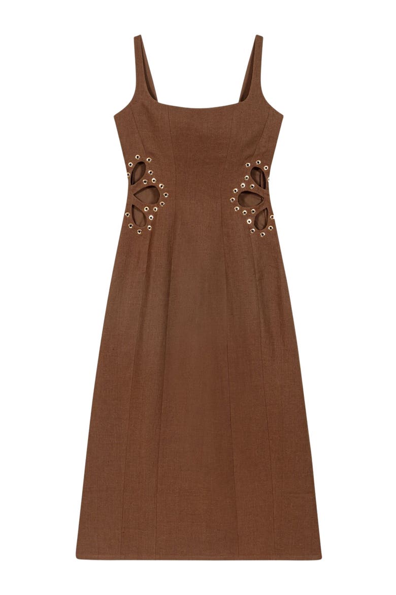Linen blend maxi dress, Alternate, color, Brown
