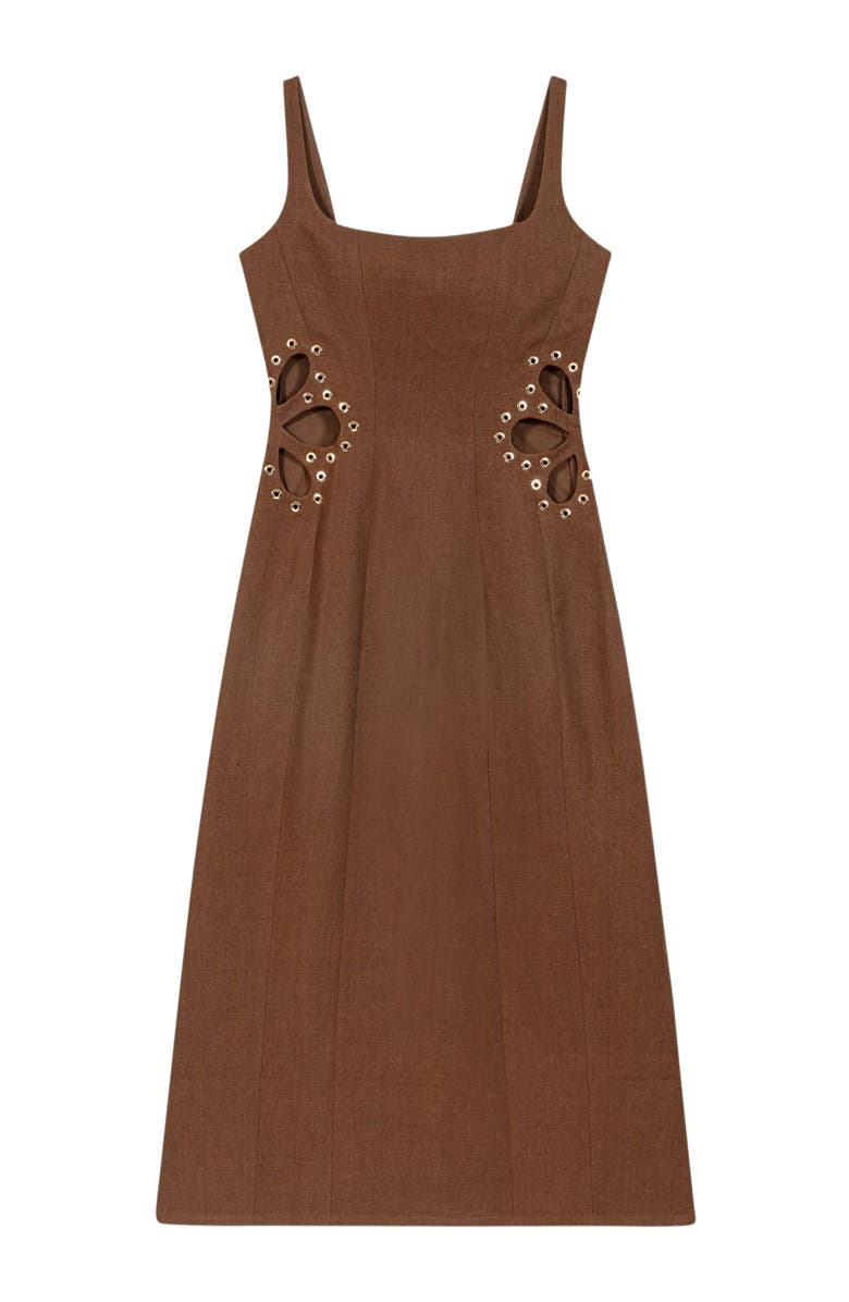maje Linen blend maxi dress, Alternate, color, Brown
