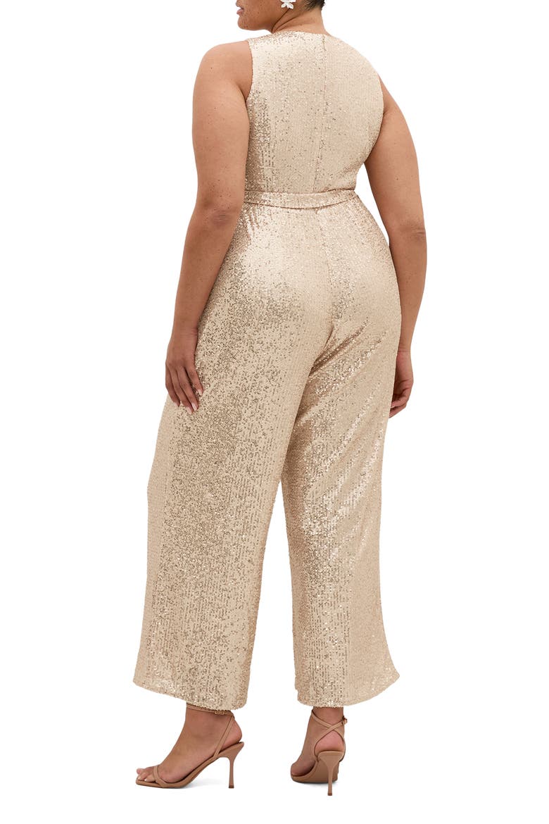 Dazzling Sequin Wide Leg Jumpsuit, Alternate, color, BRONZE