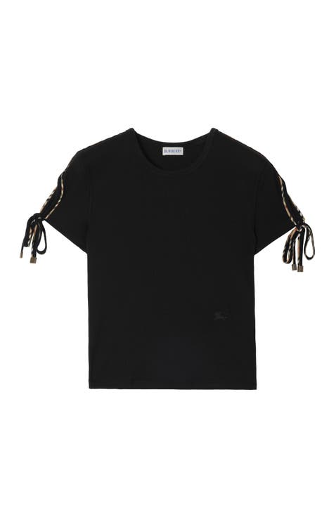 Cropped Tie-sleeve Cotton T-shirt