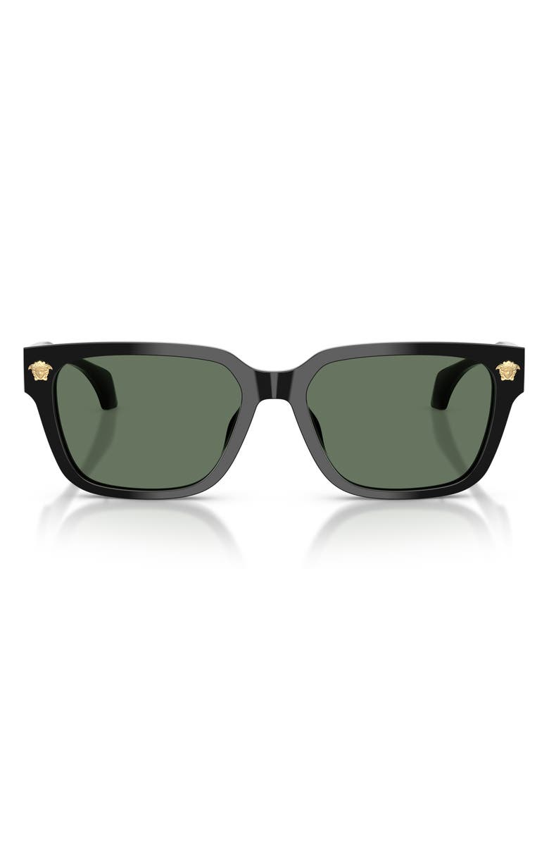 Versace 56mm Rectangular Sunglasses, Main, color, Black / Dark Green