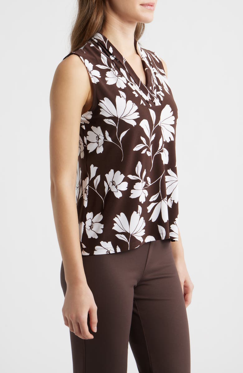 Anne Klein Floral Triple Pleat V-neck Top, Alternate, color, Dark Chocolate