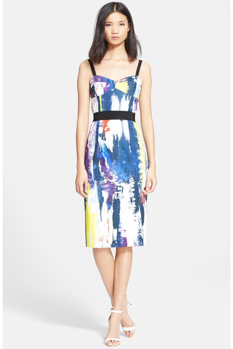 Graffiti Print Bustier Dress, Main, color, BLUE MULTI