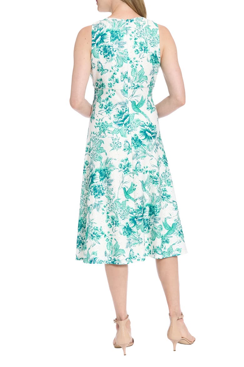 Floral Keyhole Sleeveless A-Line MIdi Dress, Alternate, color, SOFT WHITE/ TEAL