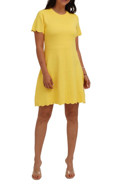 Scalloped Short Sleeve A-Line Sweater Dress