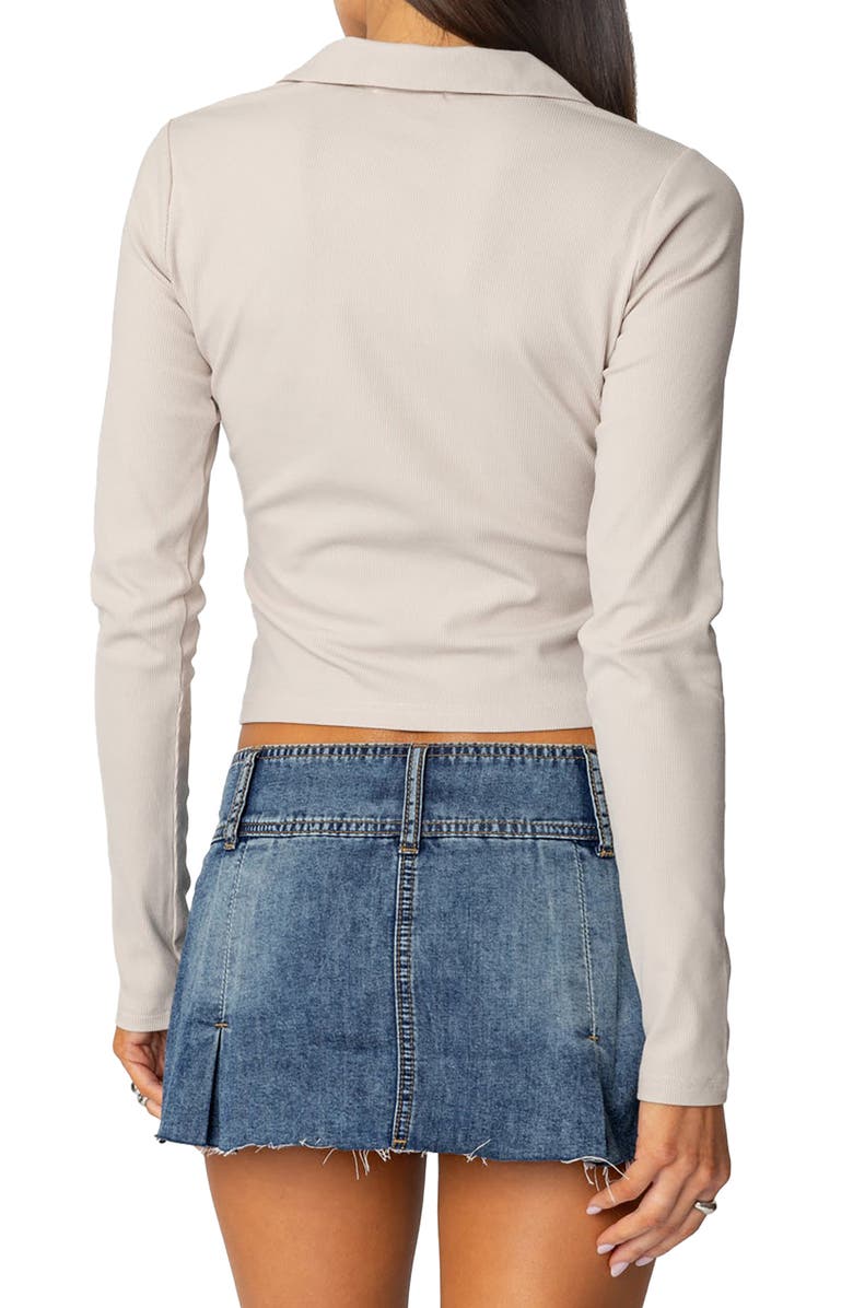 EDIKTED Darin Button-Up Rib Crop Top, Alternate, color, Light-Gray