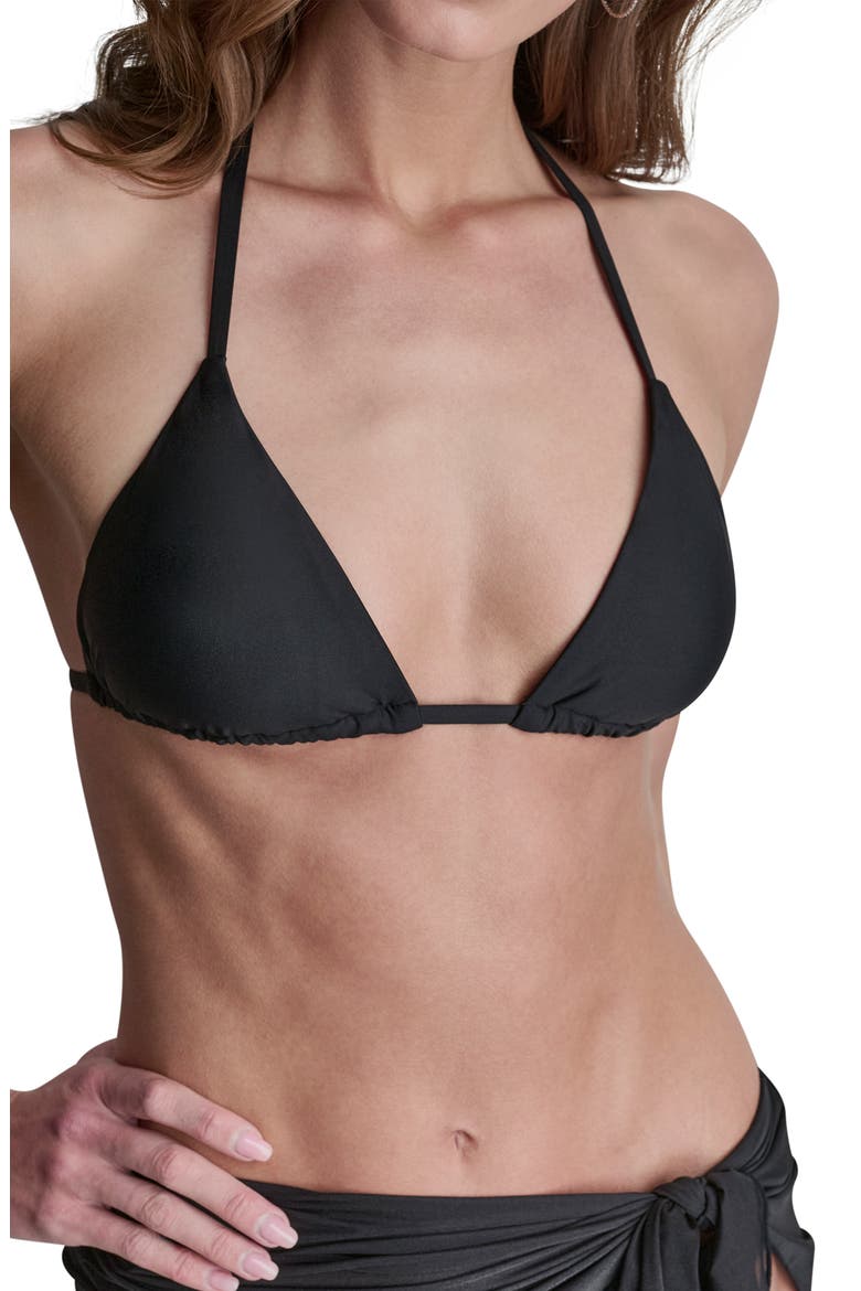 Triangle Two Piece Swimsuit & Sarong Set, Alternate, color, BLACK