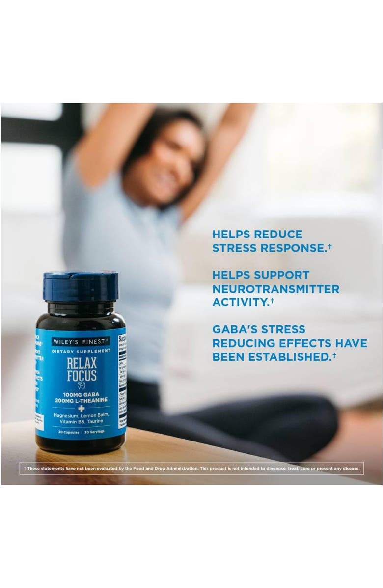 Wiley's Finest Daily Supplement for Stress Support with L-Theanine, GABA, Vitamin B6 & Magnesium - 30 Capsules, Alternate, color, NO COLOR