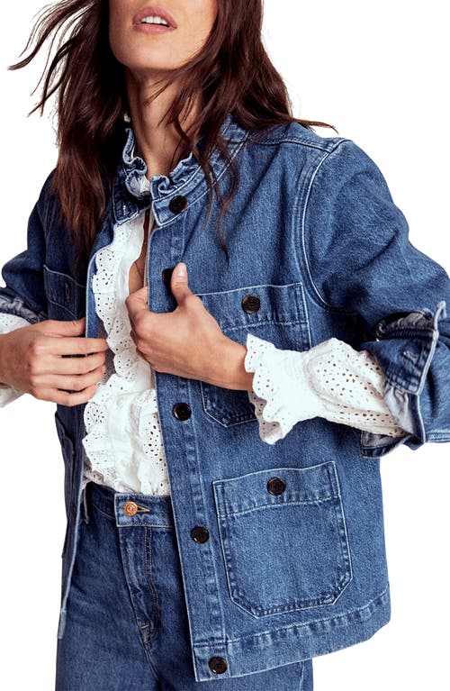 Boden Frill Detail Denim Jacket In Blue