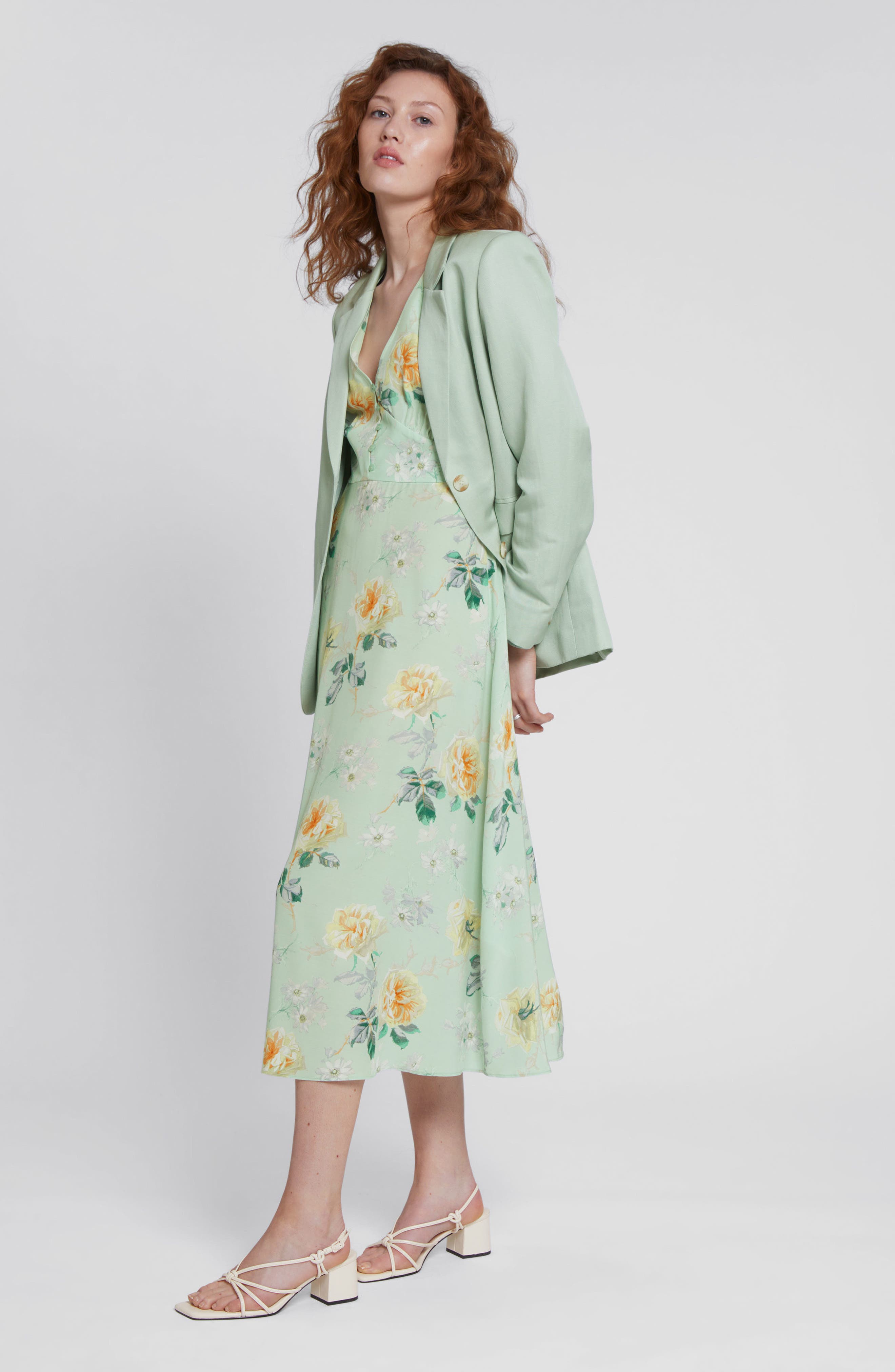 & Other Stories Floral Print Long Sleeve Midi Dress