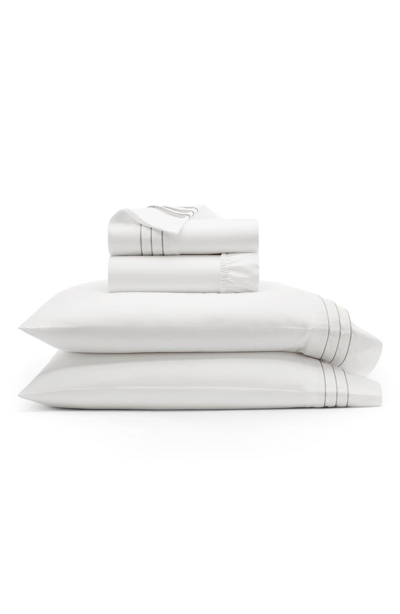 Boll & Branch Signature Triple Pleat Organic Cotton Sheet Set, Main, color, White/ Pewter