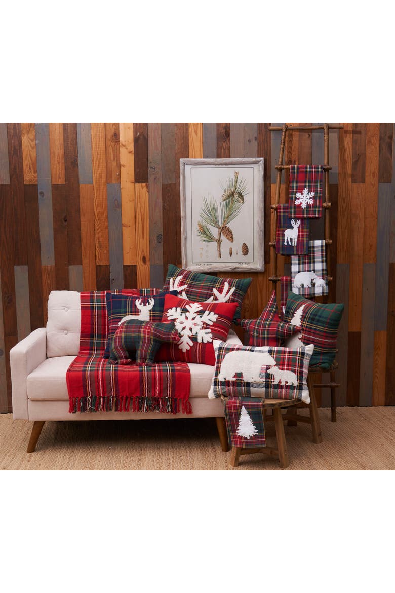 Blue Lennox Plaid Deer 100% Cotton Handwoven Christmas Dishtowel, Alternate, color, Red