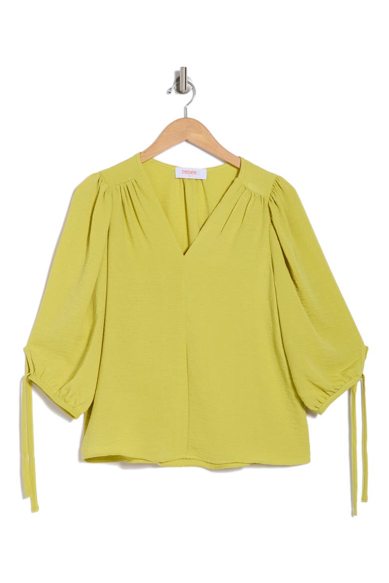 Ditsy Puff Sleeve Blouse, Alternate, color, DARK CITRON