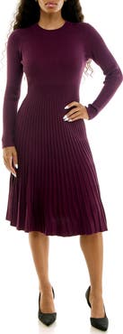 Nina Leonard Ribbed Long Sleeve Sweater Dress