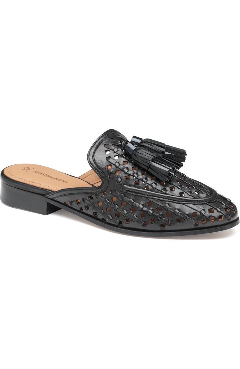 Johnston & Murphy Ali Woven Tassel Mule, Main, color, Black Glove