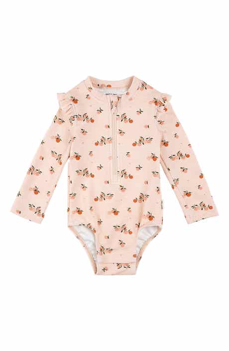 FIRSTS by Petit Lem Agrumes Print Ruffle One-Piece Rashguard Swimsuit