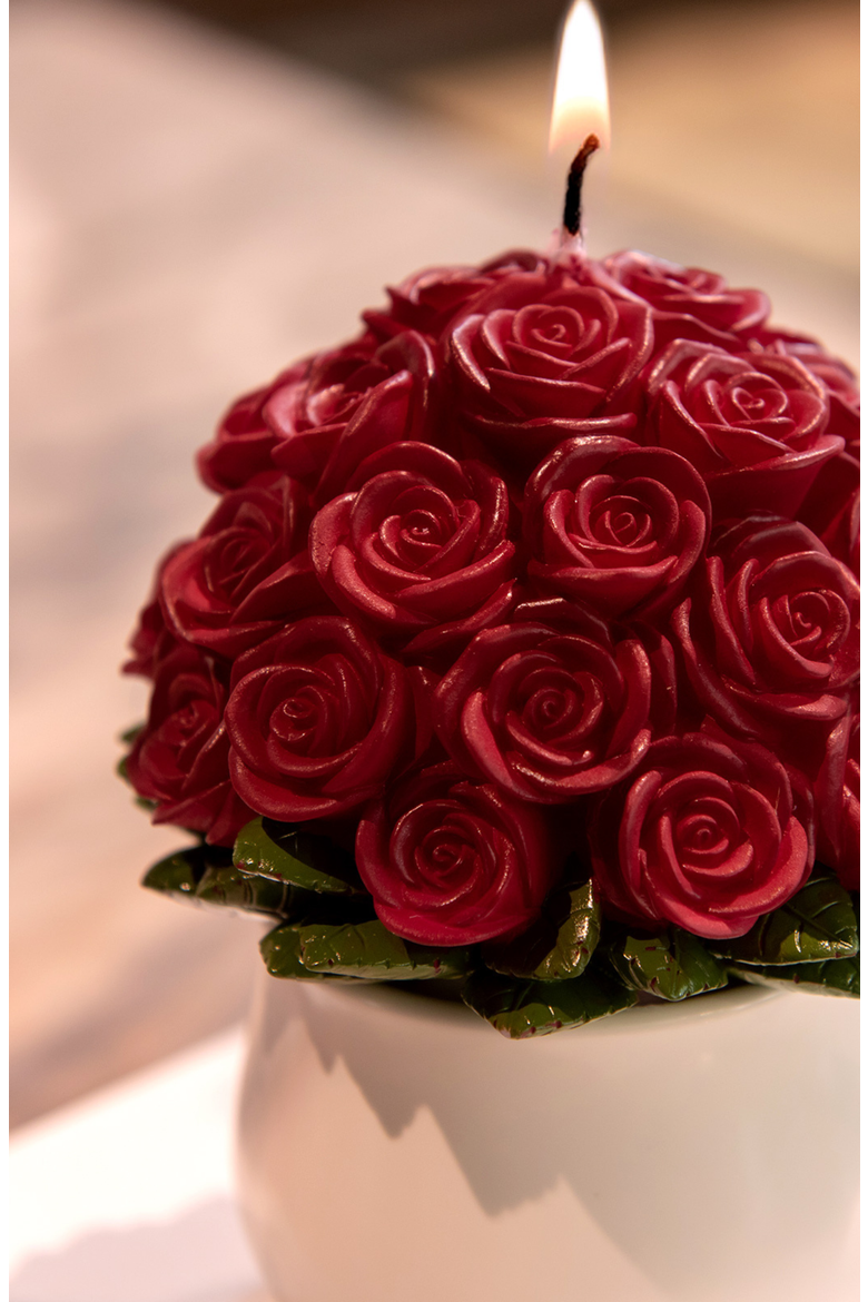 Rose Bouquet Candle, Alternate, color, Dark Red Rose