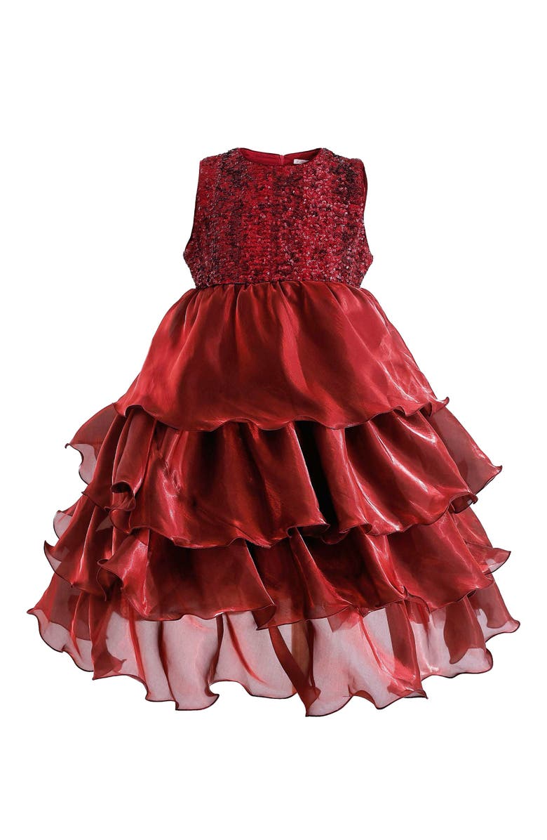 Tulleen Sequin & Tiered Organza Dress, Main, color, Red