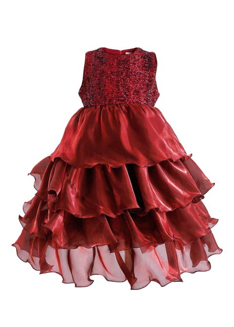 Sequin & Tiered Organza Dress (Toddler, Little Kid & Big Kid)