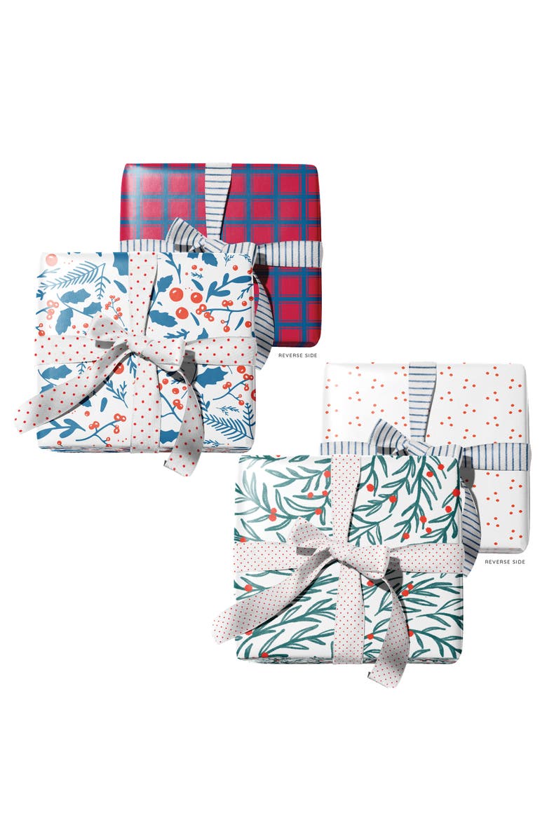 Ramus & Co Two-Sided "Jolly Blues" & "Wreath" Heavyweight Christmas/Holiday Gift Wrap, Alternate, color, Multicolored