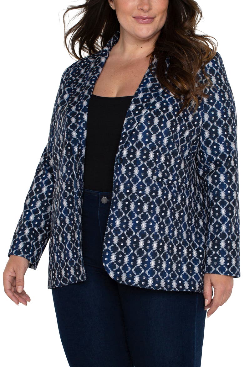 Batik Pattern Relaxed One-Button Blazer, Alternate, color, NVY BTK PR