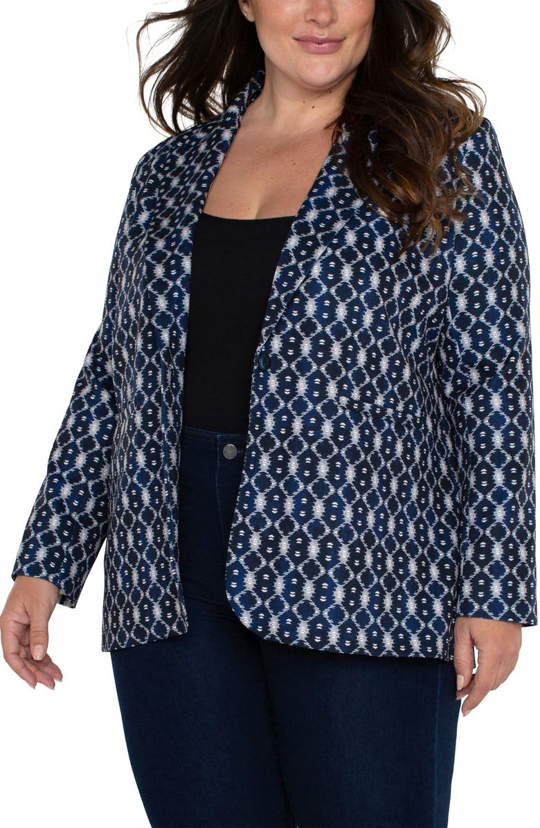Liverpool Los Angeles Batik Pattern Relaxed One-Button Blazer, Alternate, color, Navy Batik Prnt