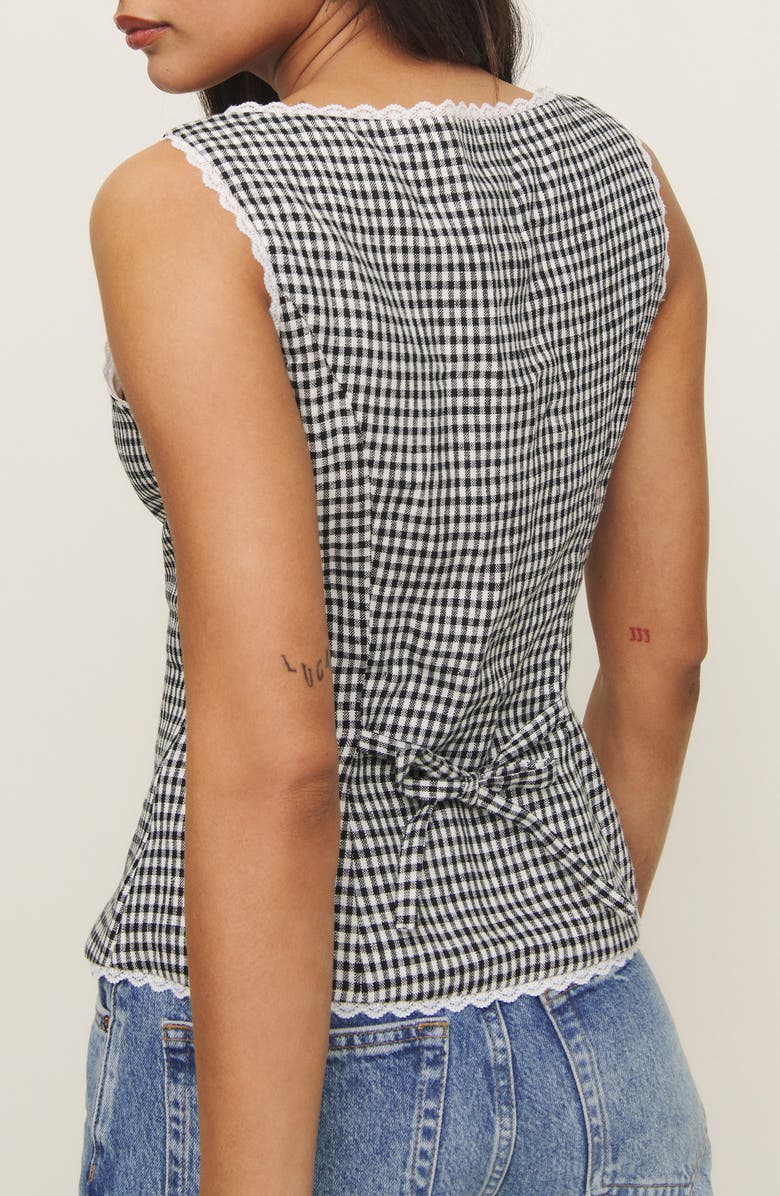 Reformation Amela Linen Button-Up Top, Alternate, color, Remy Check