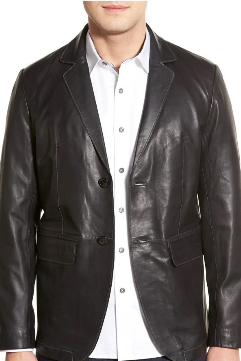 Lambskin Leather Sport Coat, Main, color, BLACK
