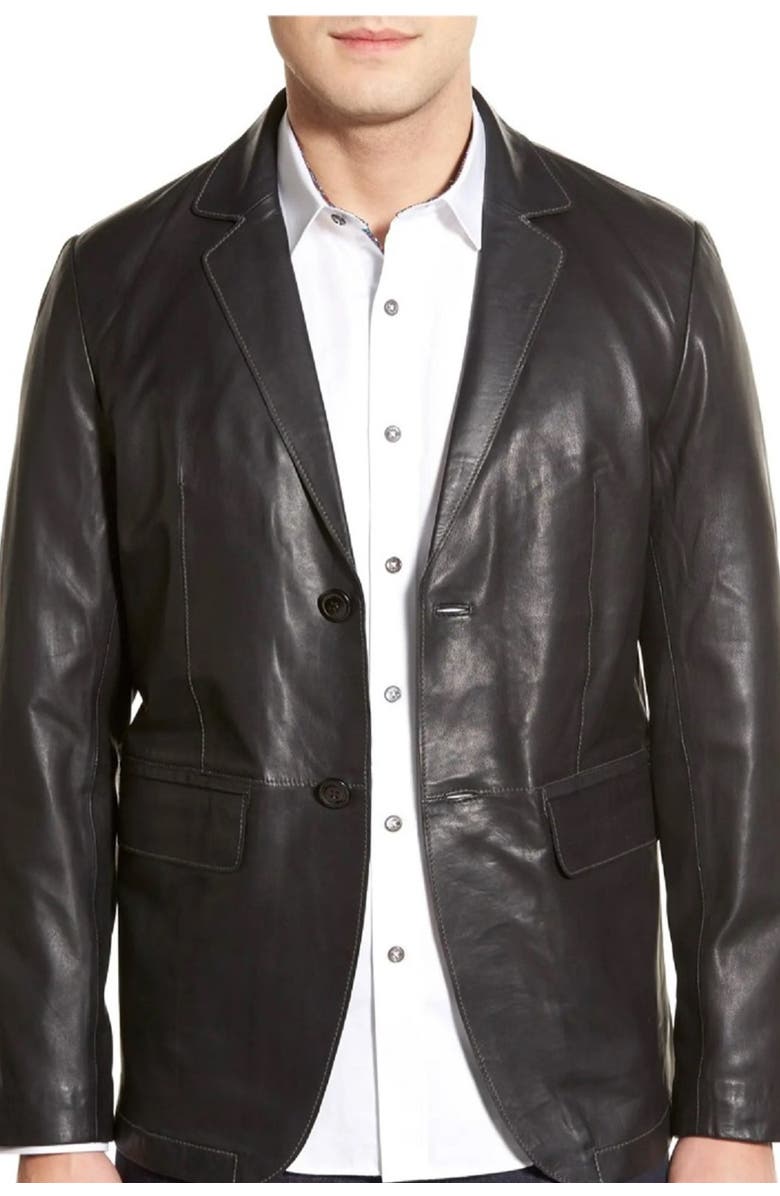 Missani Le Collezioni Lambskin Leather Sport Coat, Main, color, Black
